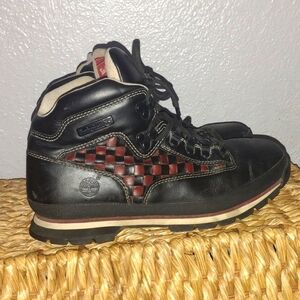 Vintage Leather Black Brown Weave Timberland boots 11